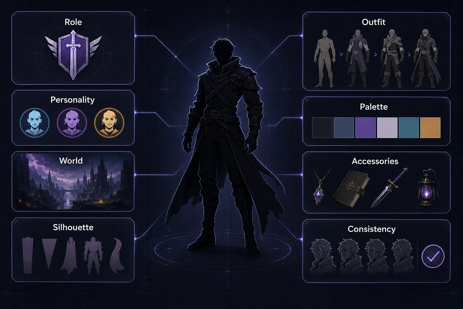 Strong silhouettes help a character stay recognizable before details are added.