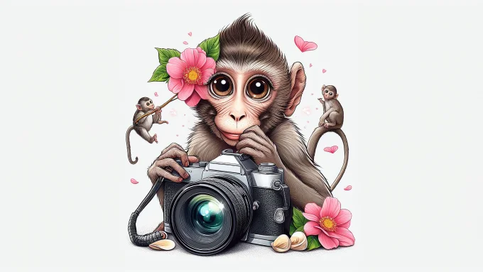 Cute Monkey Photographer Illustration