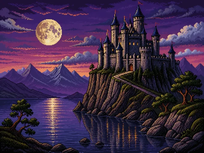 Moonlit Castle on the Cliff