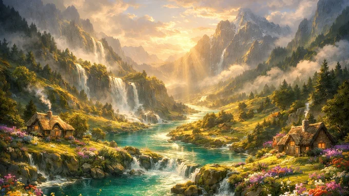 Enchanted Waterfall Valley of Fantasy Realms