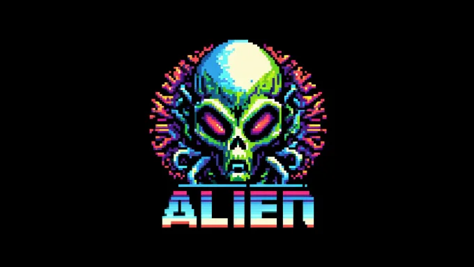 Neon Pixel Alien Logo
