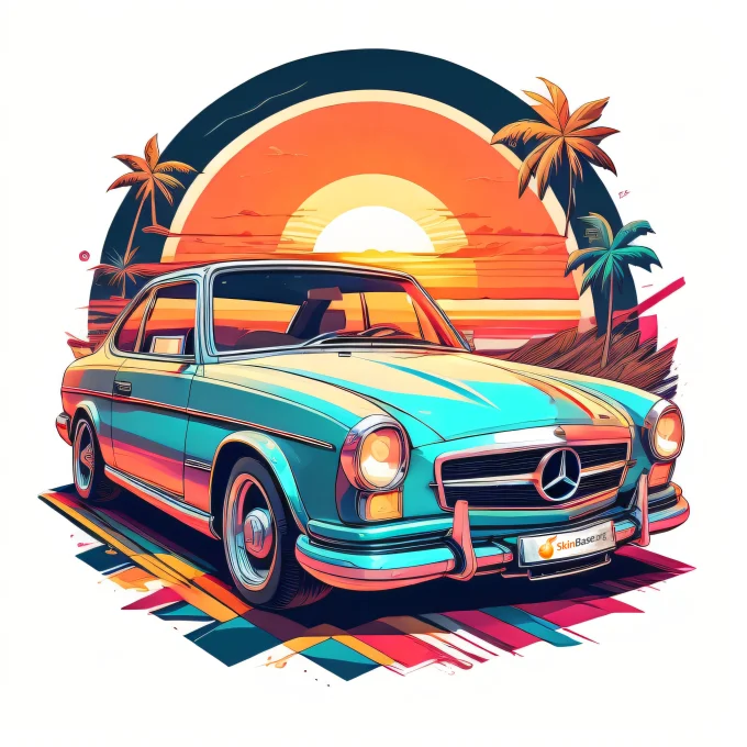 Vintage Mercedes in Retro Sunset Tropical Style