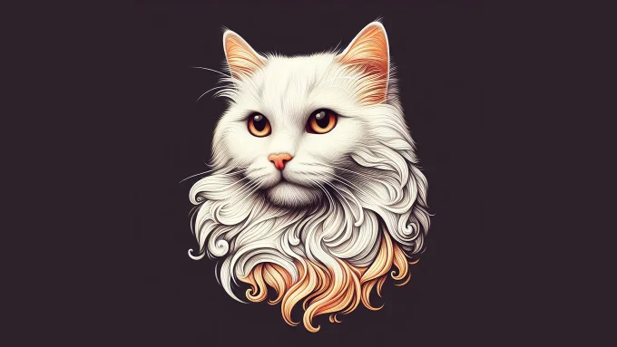 Elegant White Cat Portrait Illustration