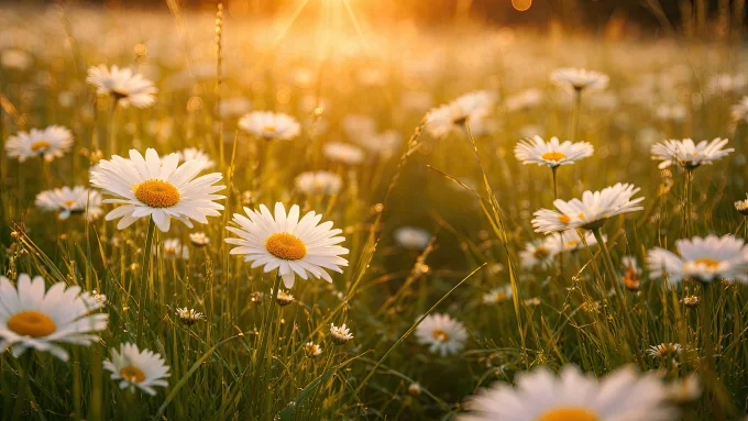 Golden Daisy Meadow at Sunset