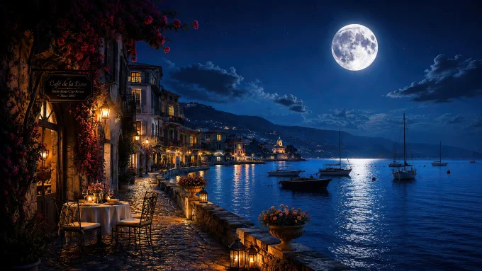 Moonlit Café on the Azure Coast