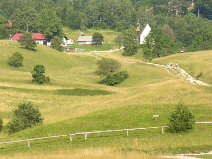 Rolling Green Hills and Country Chapel at Boč, Slovenia