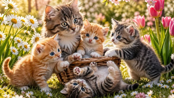 Basket of Spring Kittens