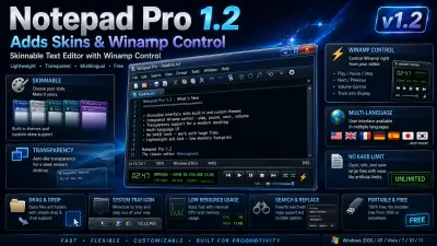 Notepad Pro 1.2 Adds Skins and Winamp Control